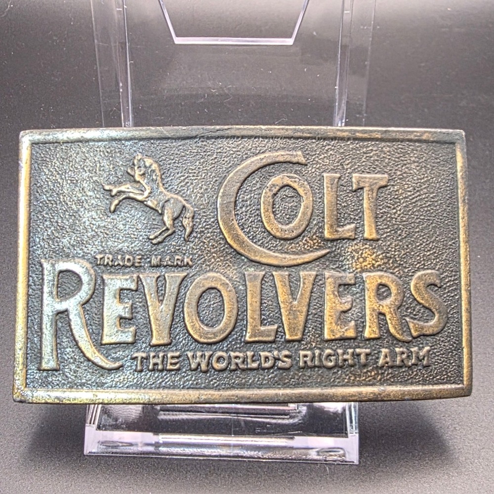 Colt Revolvers Belt Buckle Mens Brass Excellent World's Right Arm Vintage Style